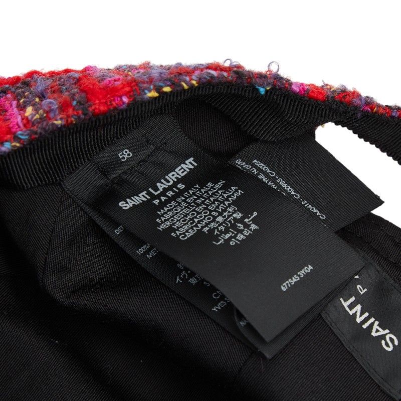 Saint Laurent Cap Baseball Cap Tweed Size: 58 677545 Red Multicolor Wool Rayon