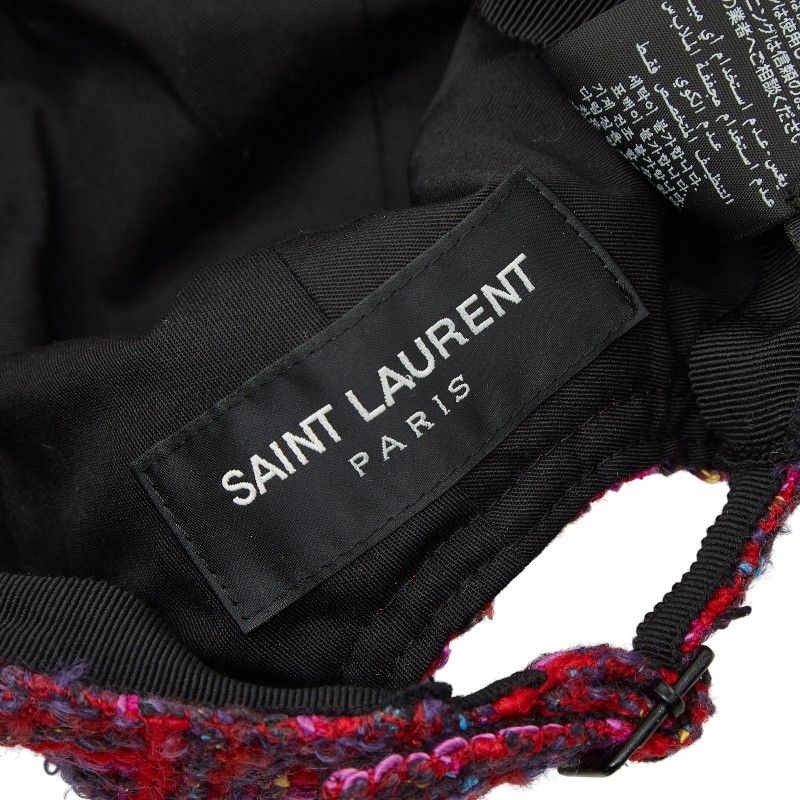 Saint Laurent Cap Baseball Cap Tweed Size: 58 677545 Red Multicolor Wool Rayon