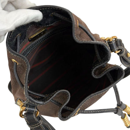 Loewe Velazquez Drawstring Shape Shoulder Bag Drawst Ring Black Brown Leather