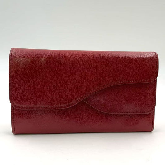 Bottega Veneta W Flap Leather Red Long Wallet Gold 32500225113rs