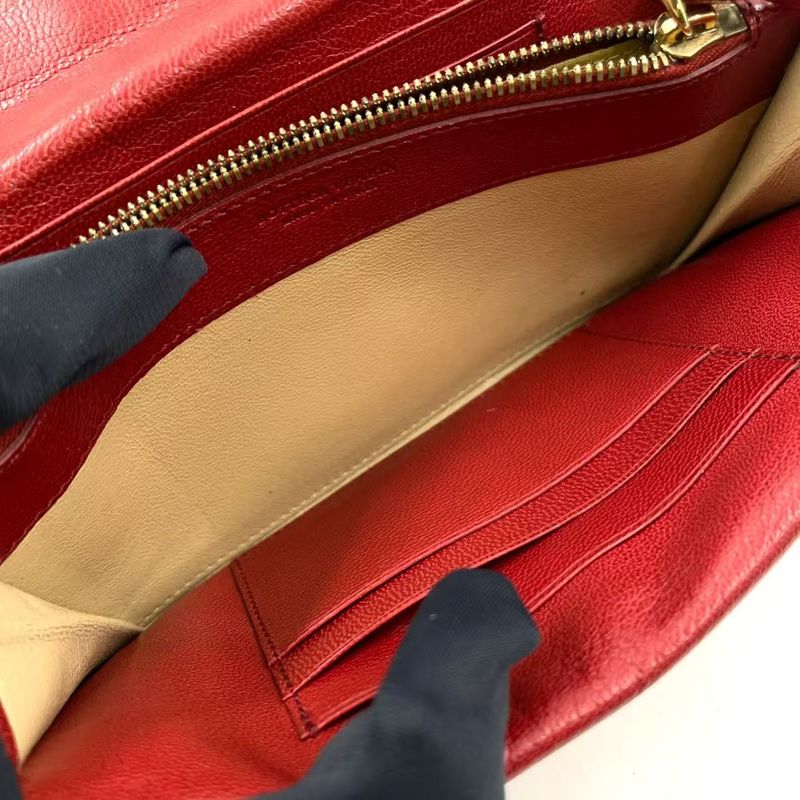 Bottega Veneta W Flap Leather Red Long Wallet Gold 32500225113rs