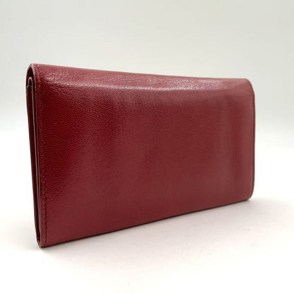 Bottega Veneta W Flap Leather Red Long Wallet Gold 32500225113rs