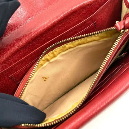 Bottega Veneta W Flap Leather Red Long Wallet Gold 32500225113rs