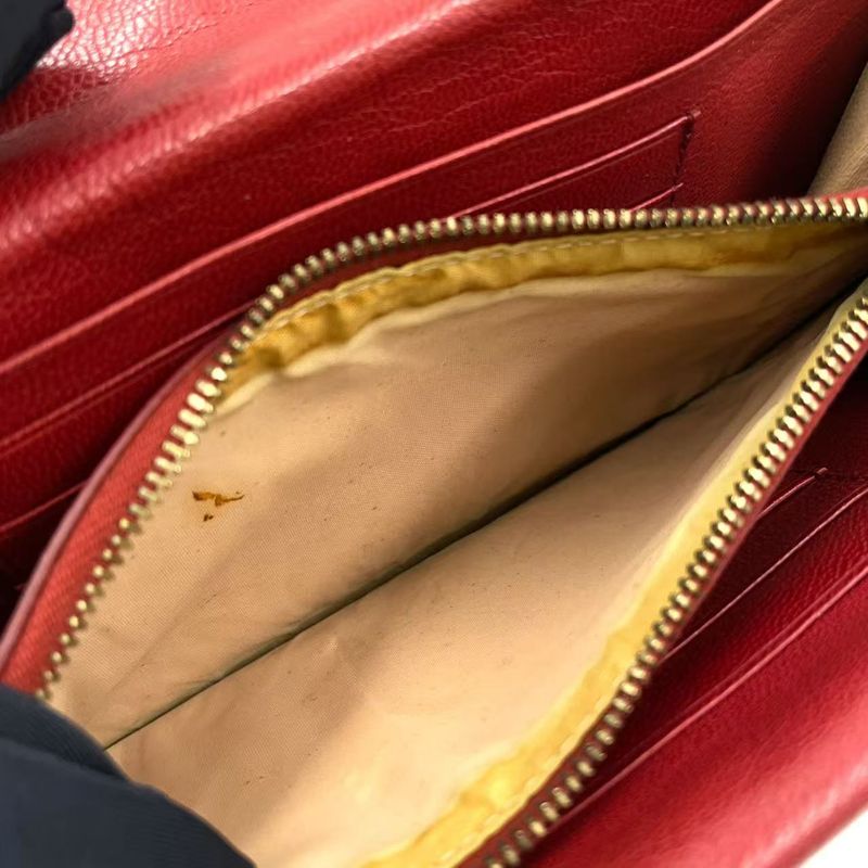 Bottega Veneta W Flap Leather Red Long Wallet Gold 32500225113rs