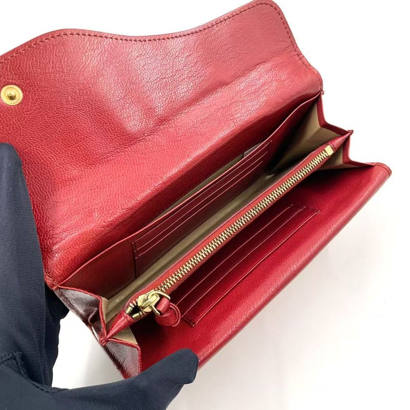 Bottega Veneta W Flap Leather Red Long Wallet Gold 32500225113rs