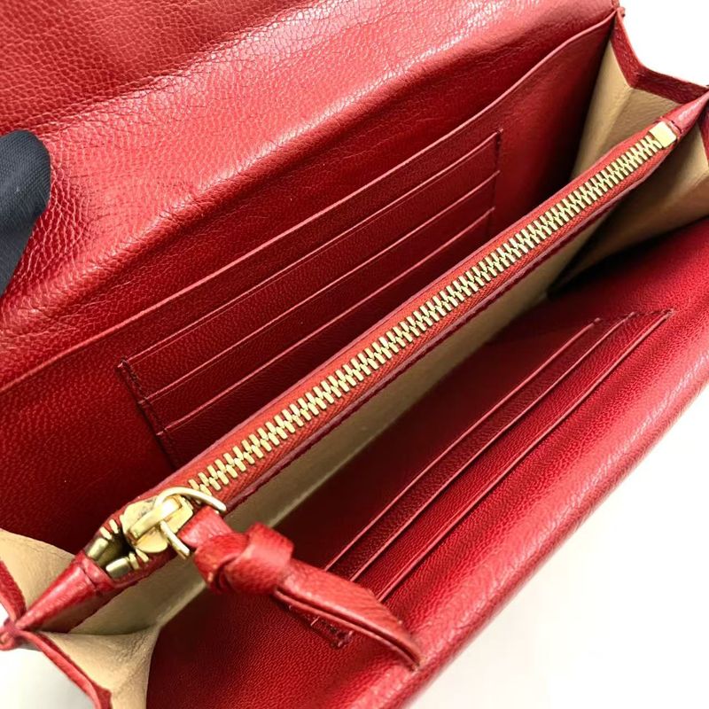 Bottega Veneta W Flap Leather Red Long Wallet Gold 32500225113rs