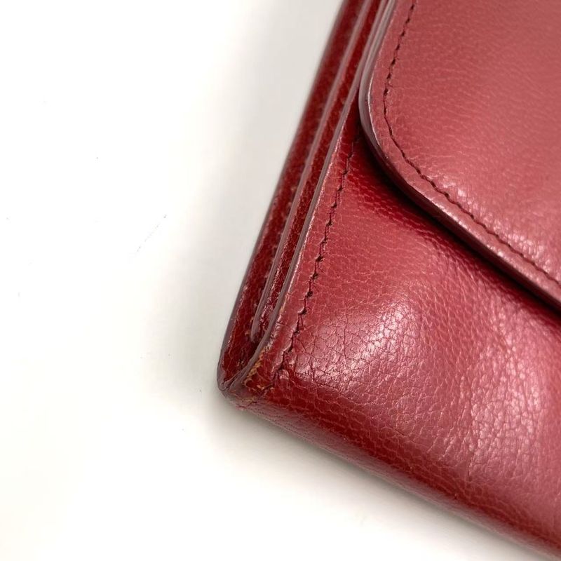 Bottega Veneta W Flap Leather Red Long Wallet Gold 32500225113rs