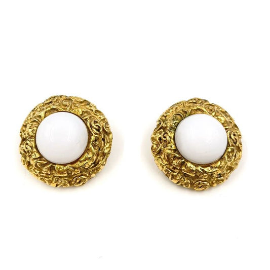 Chanel Fake Pearl Metal X Fake Pearl Gold X White Earring