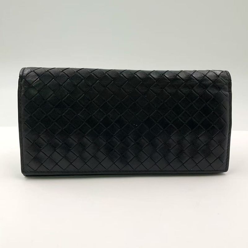 Bottega Veneta Intrecciato Leather Black Bifold Long Wallet Gold
