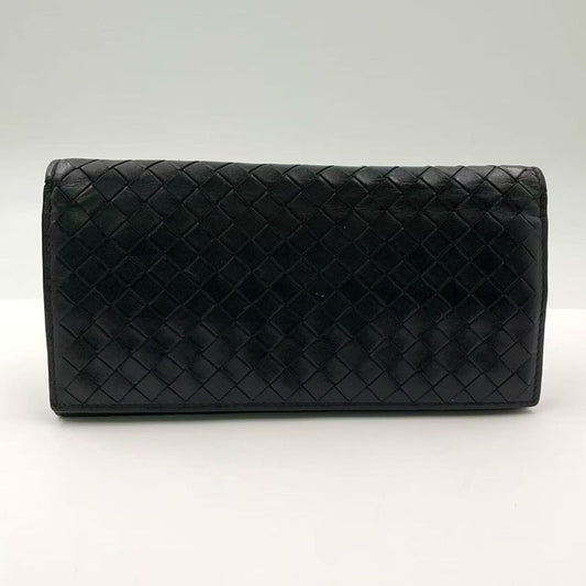Bottega Veneta Intrecciato Leather Black Bifold Long Wallet Gold