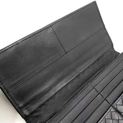 Bottega Veneta Intrecciato Leather Black Bifold Long Wallet Gold