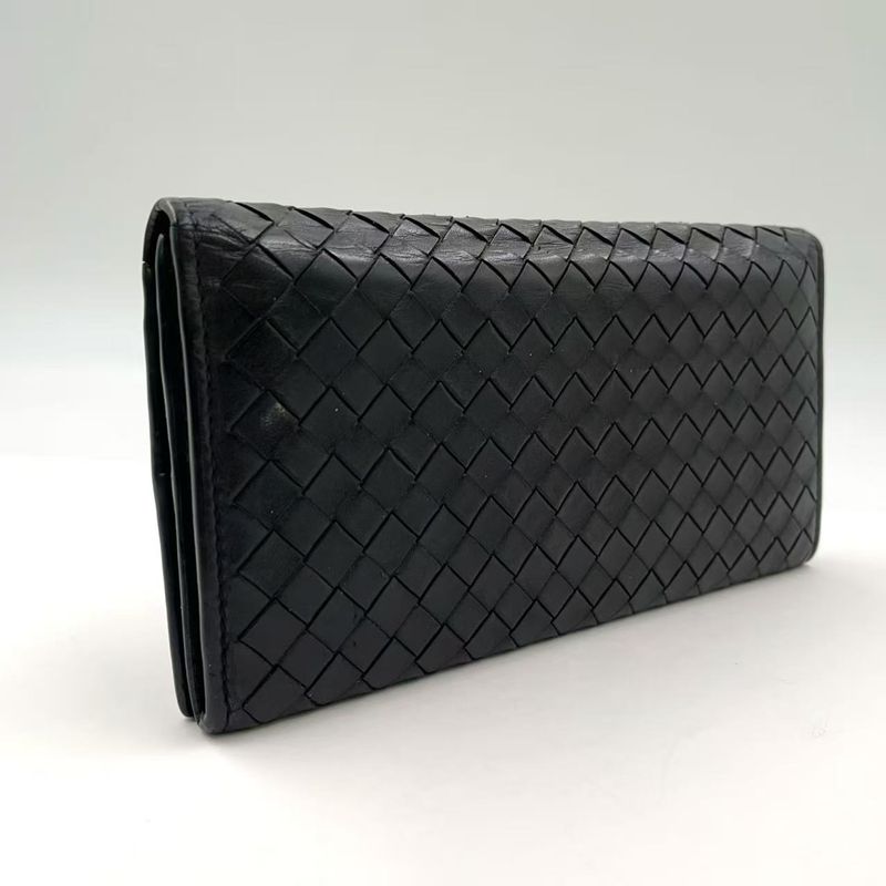 Bottega Veneta Intrecciato Leather Black Bifold Long Wallet Gold