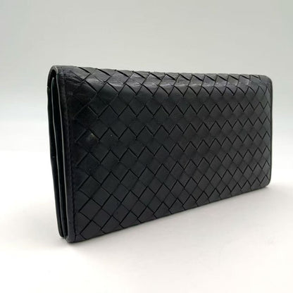 Bottega Veneta Intrecciato Leather Black Bifold Long Wallet Gold