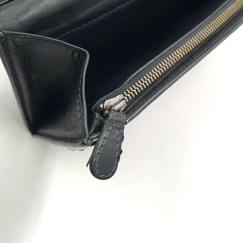 Bottega Veneta Intrecciato Leather Black Bifold Long Wallet Gold