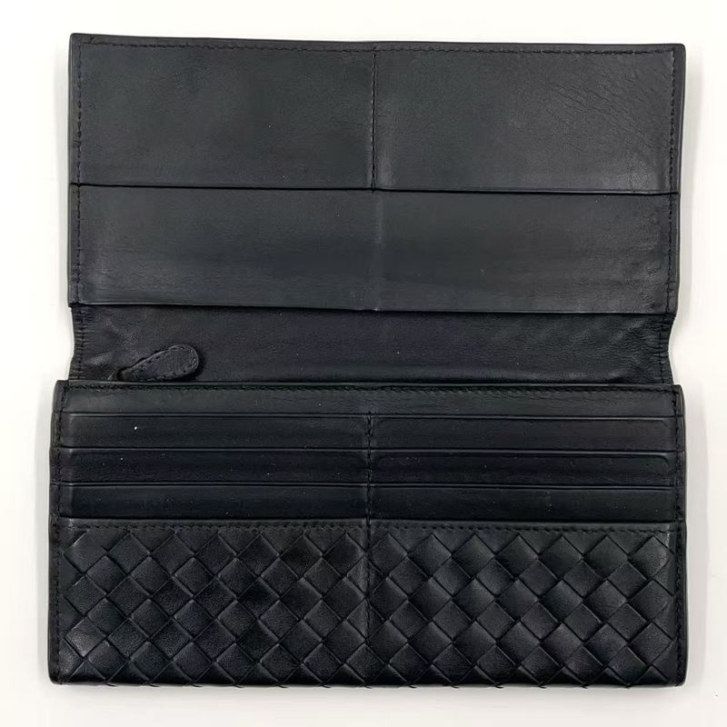Bottega Veneta Intrecciato Leather Black Bifold Long Wallet Gold