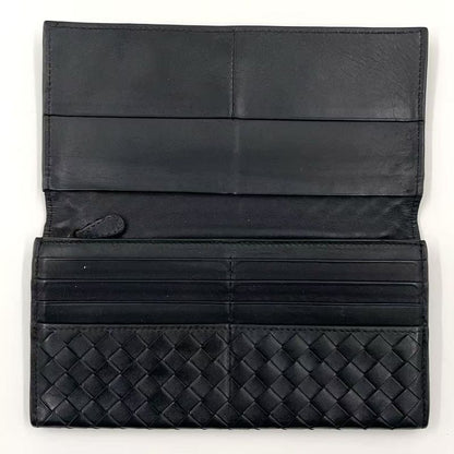 Bottega Veneta Intrecciato Leather Black Bifold Long Wallet Gold