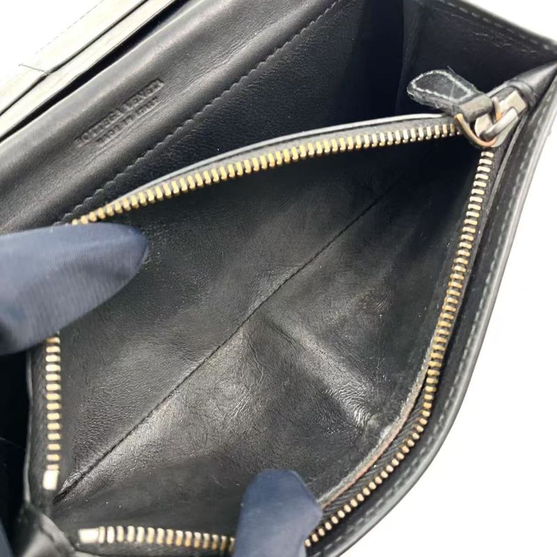 Bottega Veneta Intrecciato Leather Black Bifold Long Wallet Gold