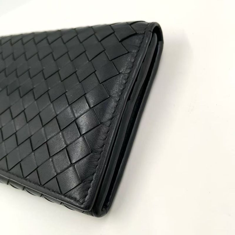 Bottega Veneta Intrecciato Leather Black Bifold Long Wallet Gold
