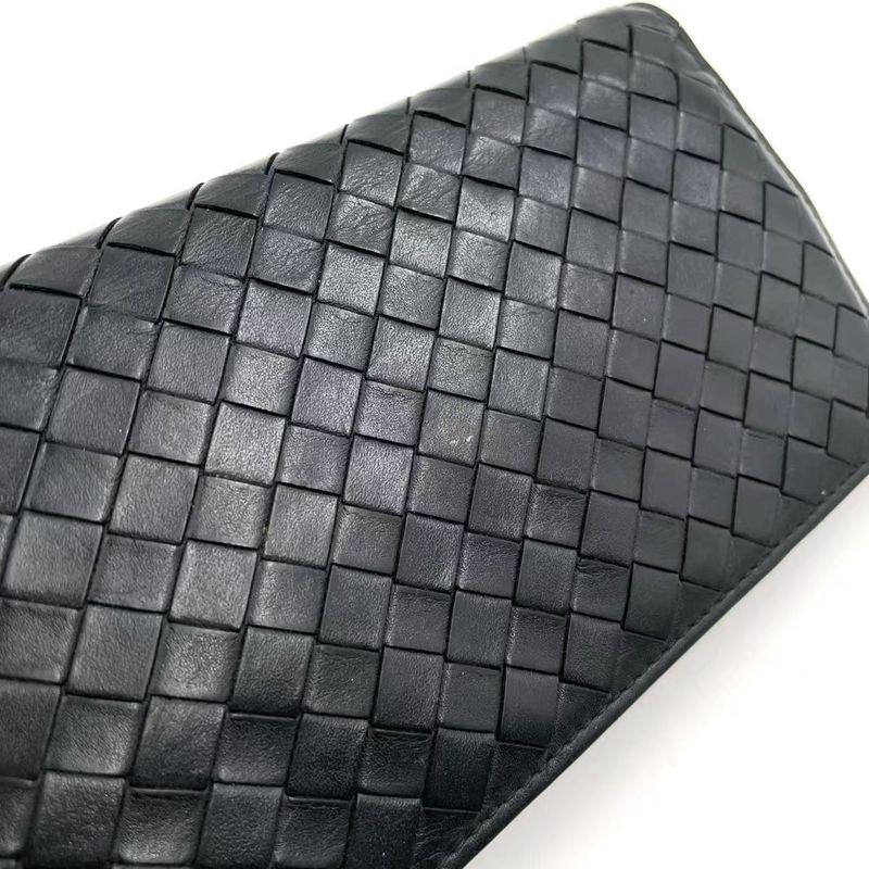 Bottega Veneta Intrecciato Leather Black Bifold Long Wallet Gold
