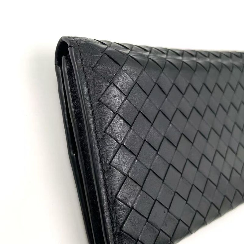 Bottega Veneta Intrecciato Leather Black Bifold Long Wallet Gold