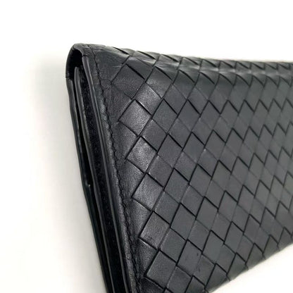 Bottega Veneta Intrecciato Leather Black Bifold Long Wallet Gold