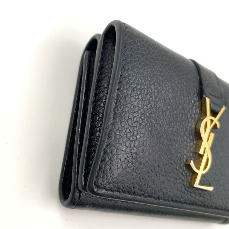Saint Laurent Paris Origami Leather Black Tiny Wallet Gold 669959