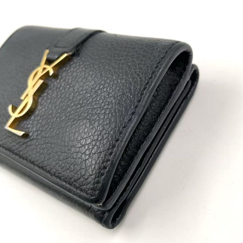 Saint Laurent Paris Origami Leather Black Tiny Wallet Gold 669959