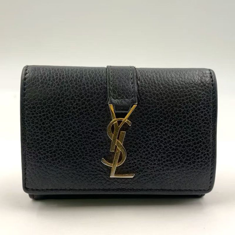 Saint Laurent Paris Origami Leather Black Tiny Wallet Gold 669959
