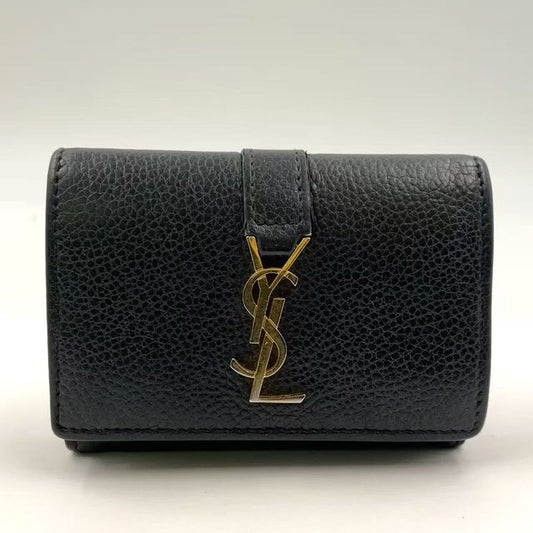 Saint Laurent Paris Origami Leather Black Tiny Wallet Gold 669959