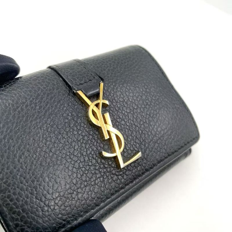 Saint Laurent Paris Origami Leather Black Tiny Wallet Gold 669959