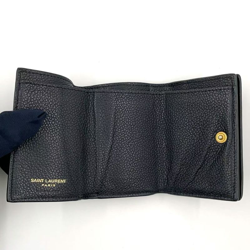 Saint Laurent Paris Origami Leather Black Tiny Wallet Gold 669959