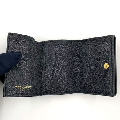 Saint Laurent Paris Origami Leather Black Tiny Wallet Gold 669959