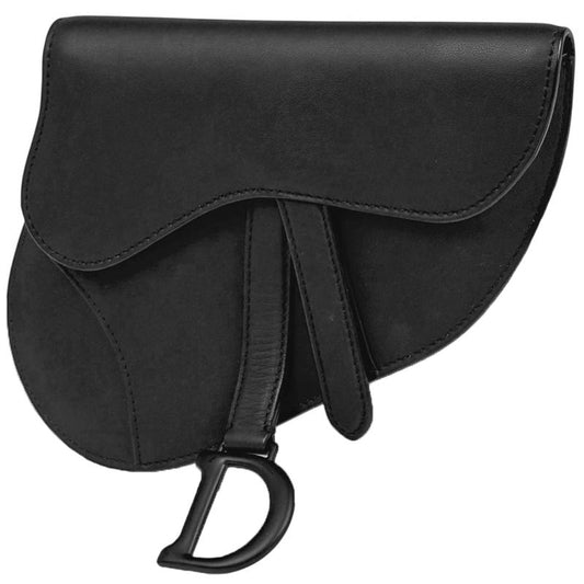 Christian Dior Saddle Bag Logo Waist Bag Body Bag Leather Black Ladies