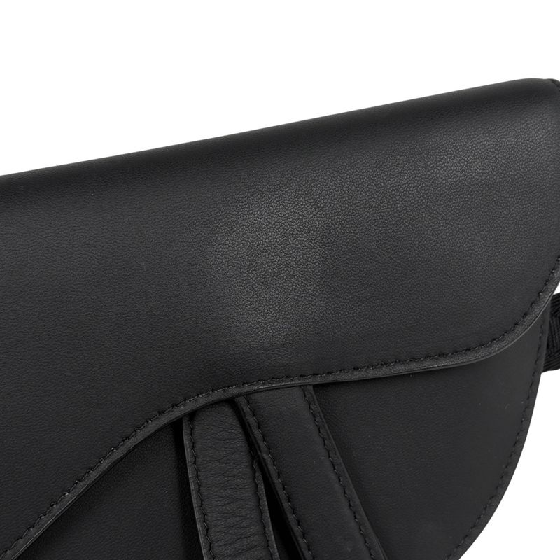 Christian Dior Saddle Bag Logo Waist Bag Body Bag Leather Black Ladies