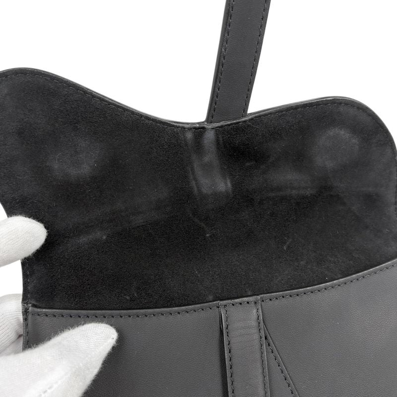 Christian Dior Saddle Bag Logo Waist Bag Body Bag Leather Black Ladies