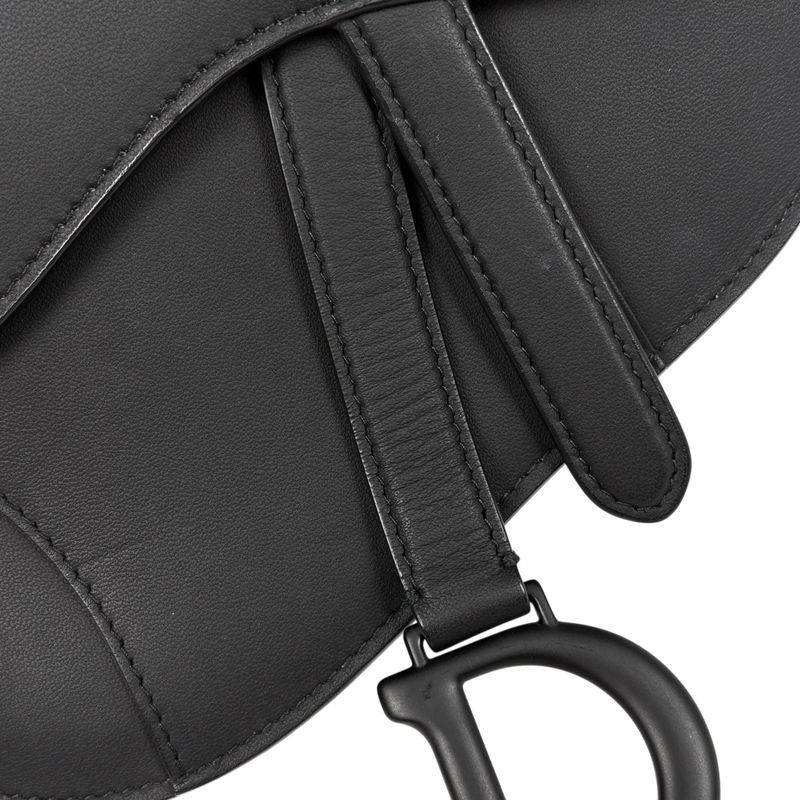 Christian Dior Saddle Bag Logo Waist Bag Body Bag Leather Black Ladies