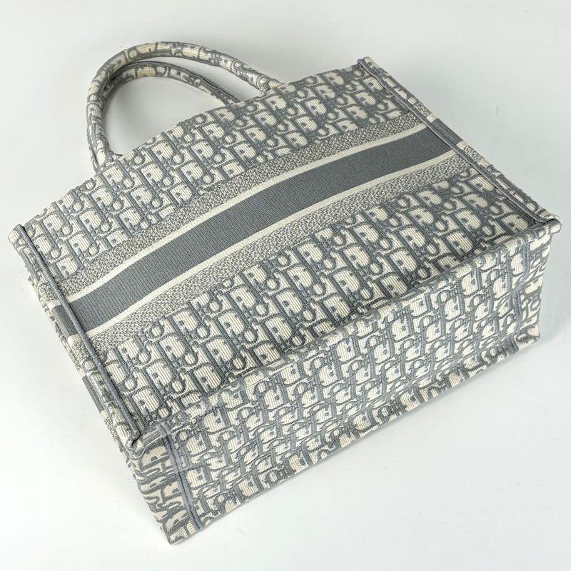 Christian Dior Book Tote Bag Medium Oblique Handbag Tote Bag Canvas Gray White