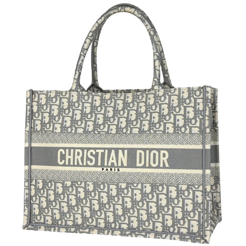 Christian Dior Book Tote Bag Medium Oblique Handbag Tote Bag Canvas Gray White