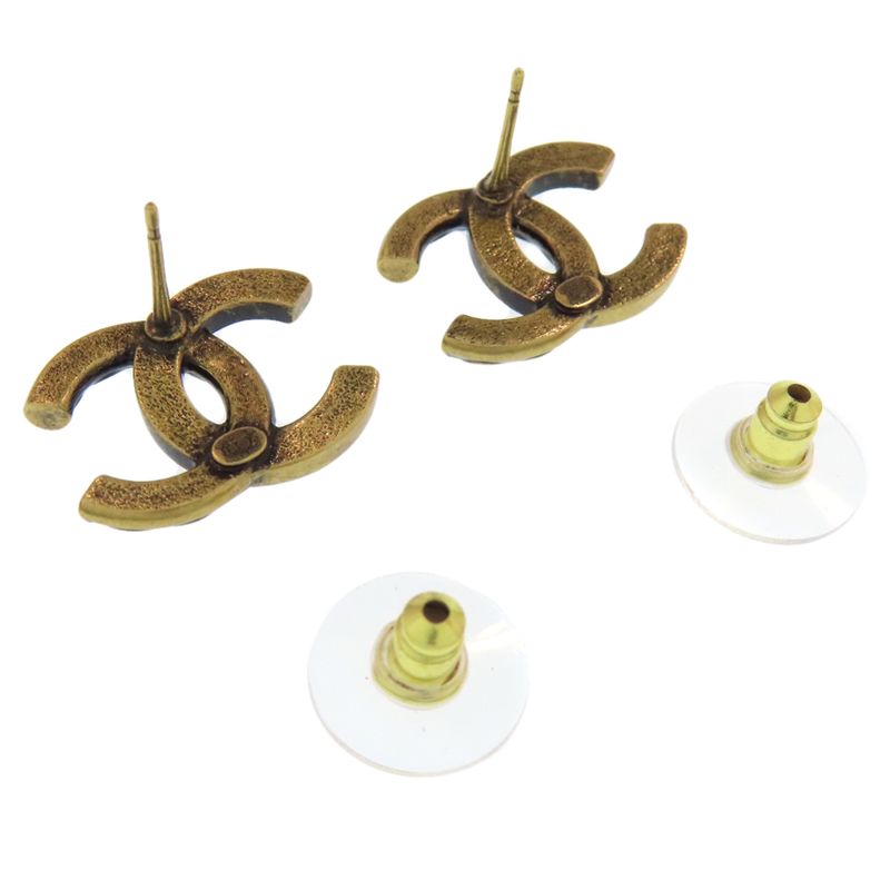 Chanel Coco Mark Rhinestone Earrings Metal Women's