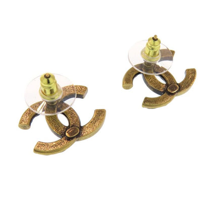 Chanel Coco Mark Rhinestone Earrings Metal Women's