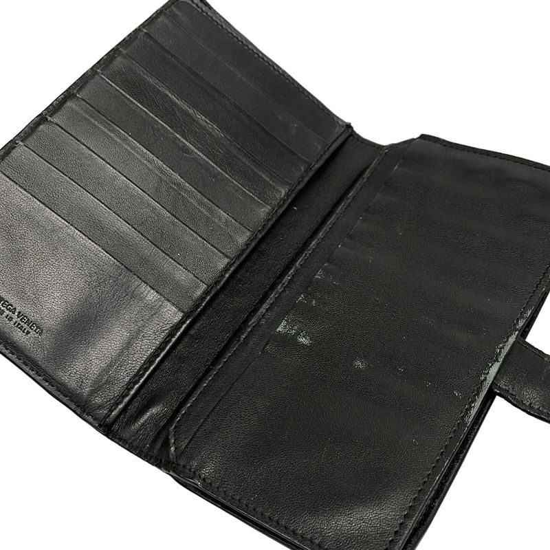 Bottega Veneta Long Wallet Intrecciato Black Leather