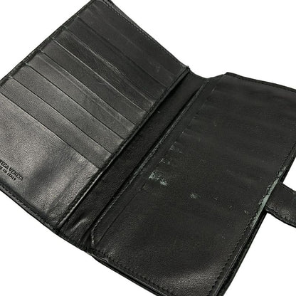 Bottega Veneta Long Wallet Intrecciato Black Leather