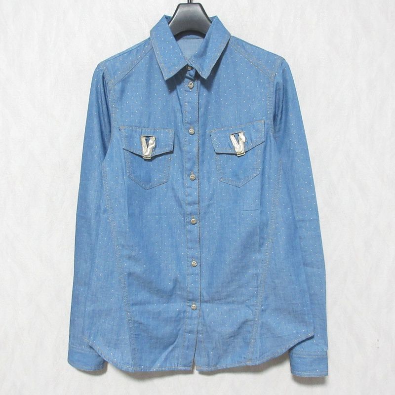 Versace Jeans Pin Dot Chien Bra Shirt Size 38 Blue Ladies Used