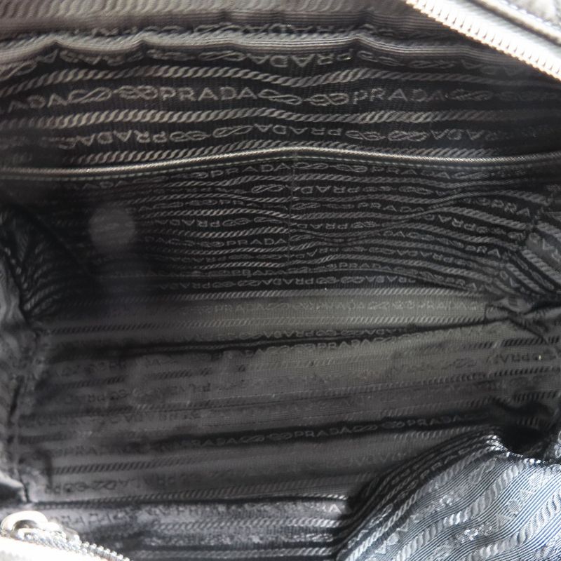 Prada Triangle Logo Nylon Quilted Silver Chain Tote Shoulder Bag Triangle Plate