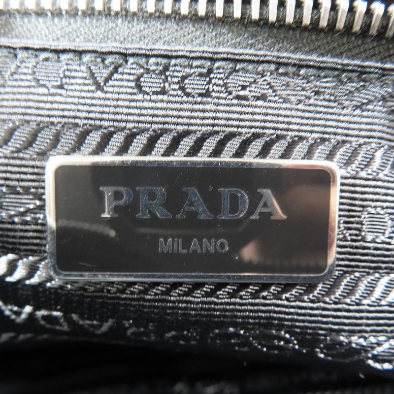 Prada Triangle Logo Nylon Quilted Silver Chain Tote Shoulder Bag Triangle Plate
