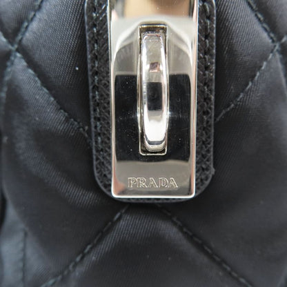 Prada Triangle Logo Nylon Quilted Silver Chain Tote Shoulder Bag Triangle Plate