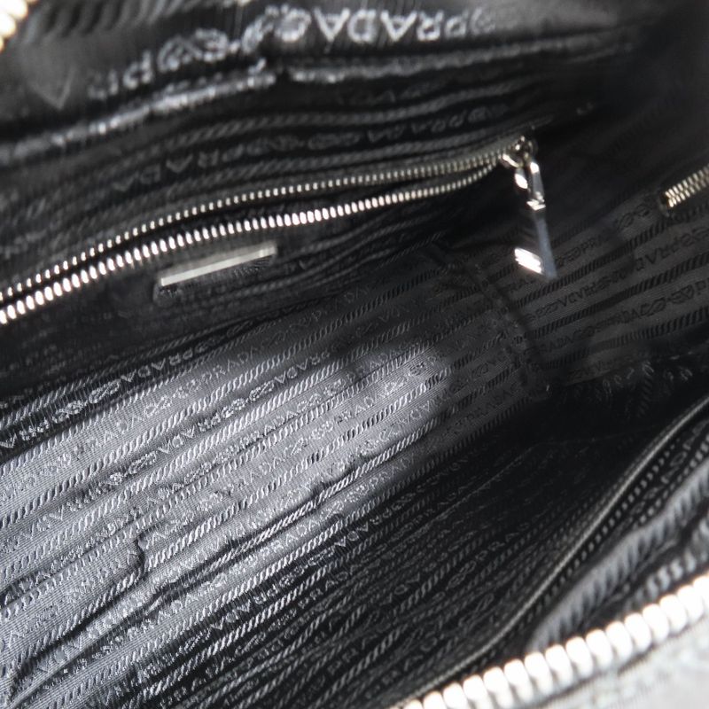 Prada Triangle Logo Nylon Quilted Silver Chain Tote Shoulder Bag Triangle Plate