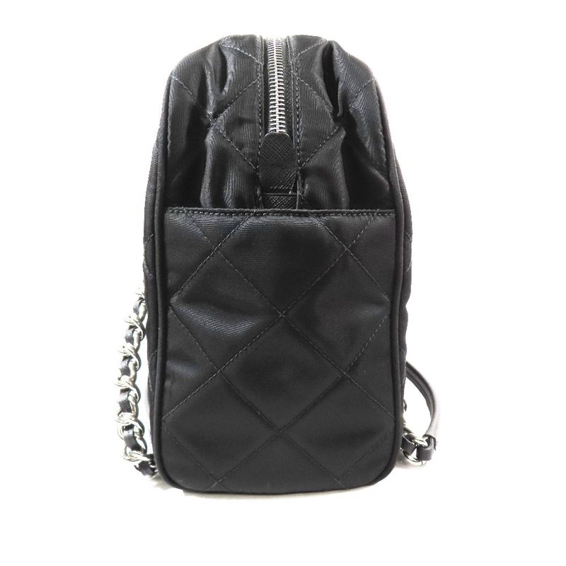 Prada Triangle Logo Nylon Quilted Silver Chain Tote Shoulder Bag Triangle Plate