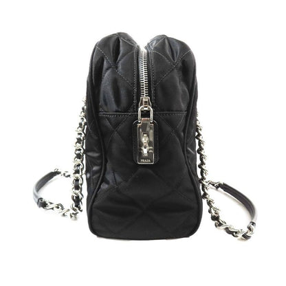 Prada Triangle Logo Nylon Quilted Silver Chain Tote Shoulder Bag Triangle Plate