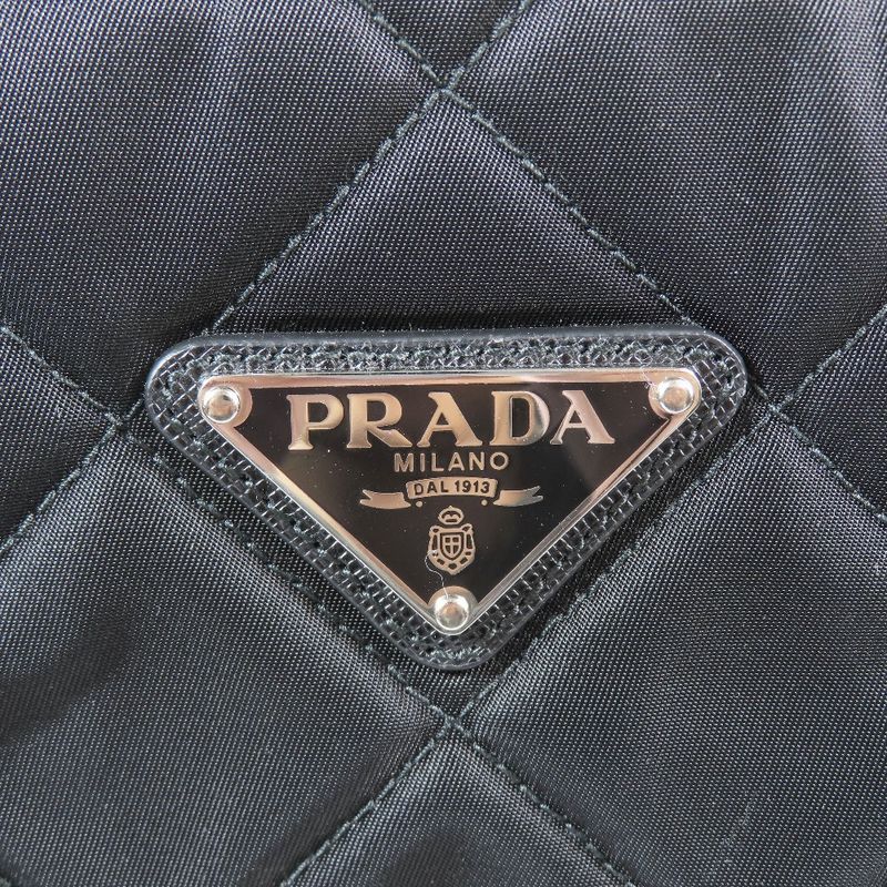 Prada Triangle Logo Nylon Quilted Silver Chain Tote Shoulder Bag Triangle Plate